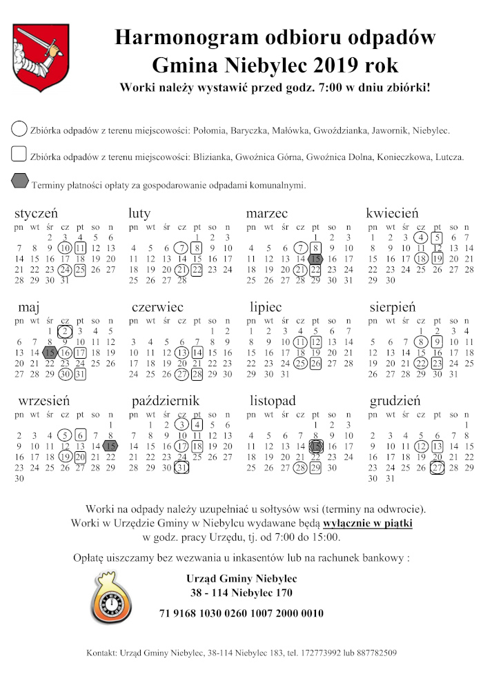 Terminy wywozu odpadów 2019