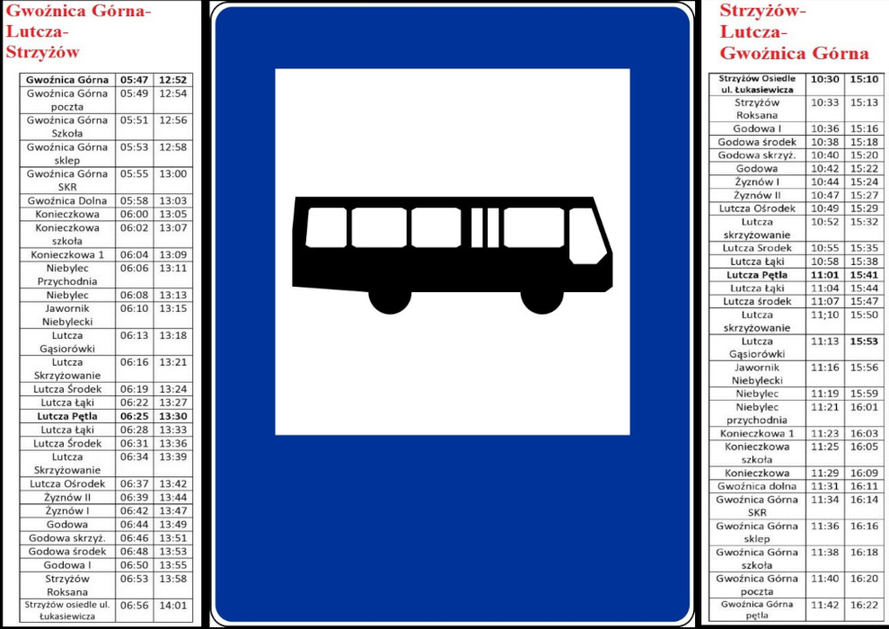 Zdjęcie rozkładu autobusowego ze znakiem autobusu