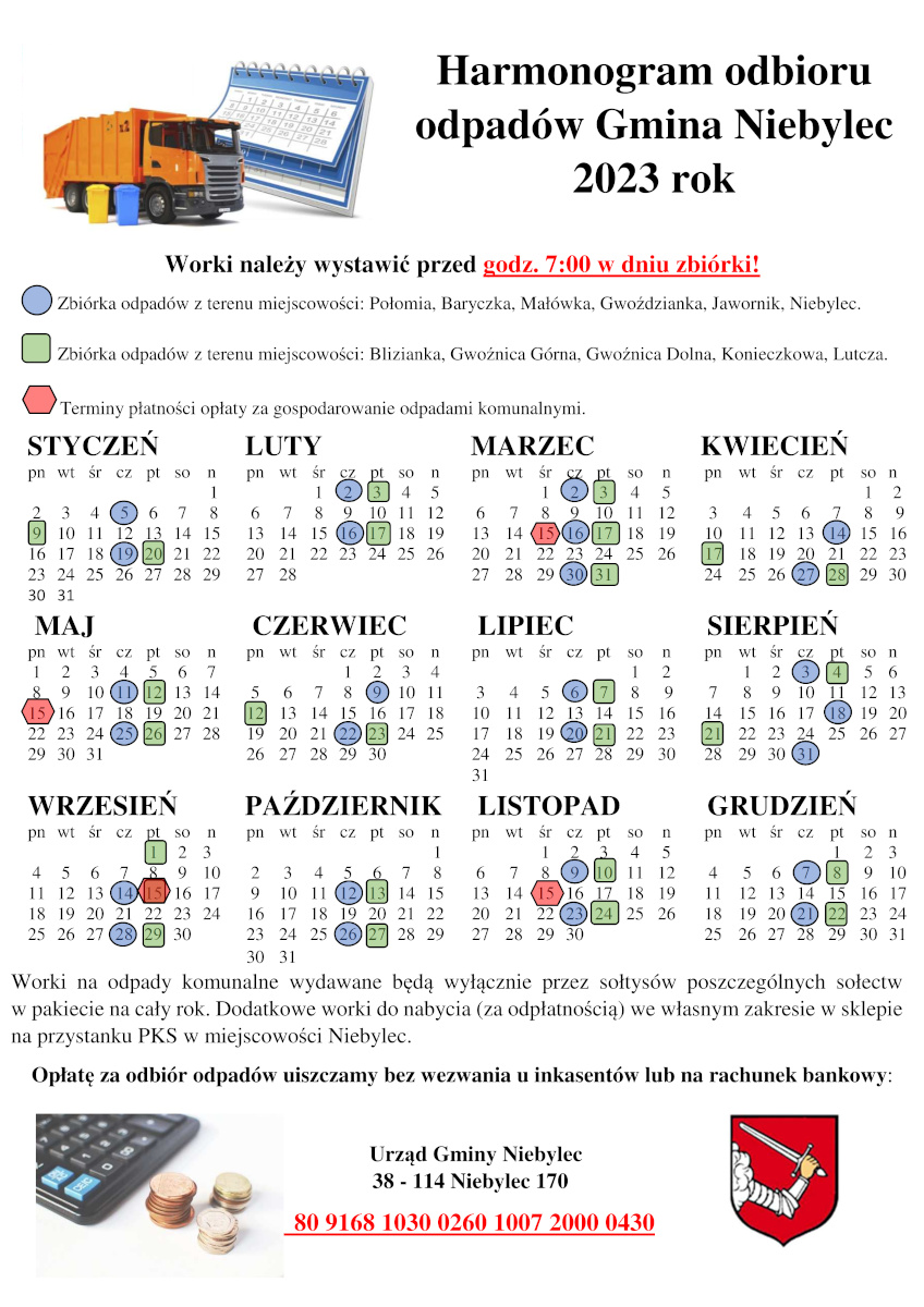 Harmonogram odbioru odpadów komunalnych na 2023 rok